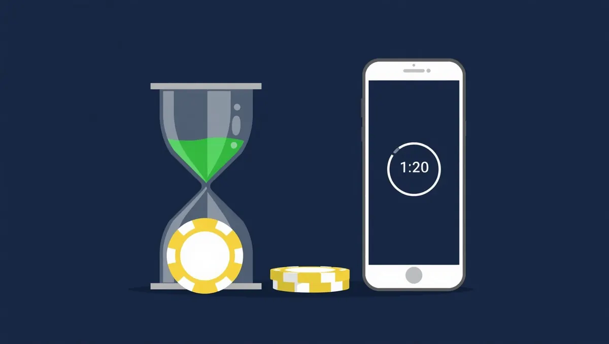 Illustration: an hourglass beside a stack of chips and a phone showing a countdown
