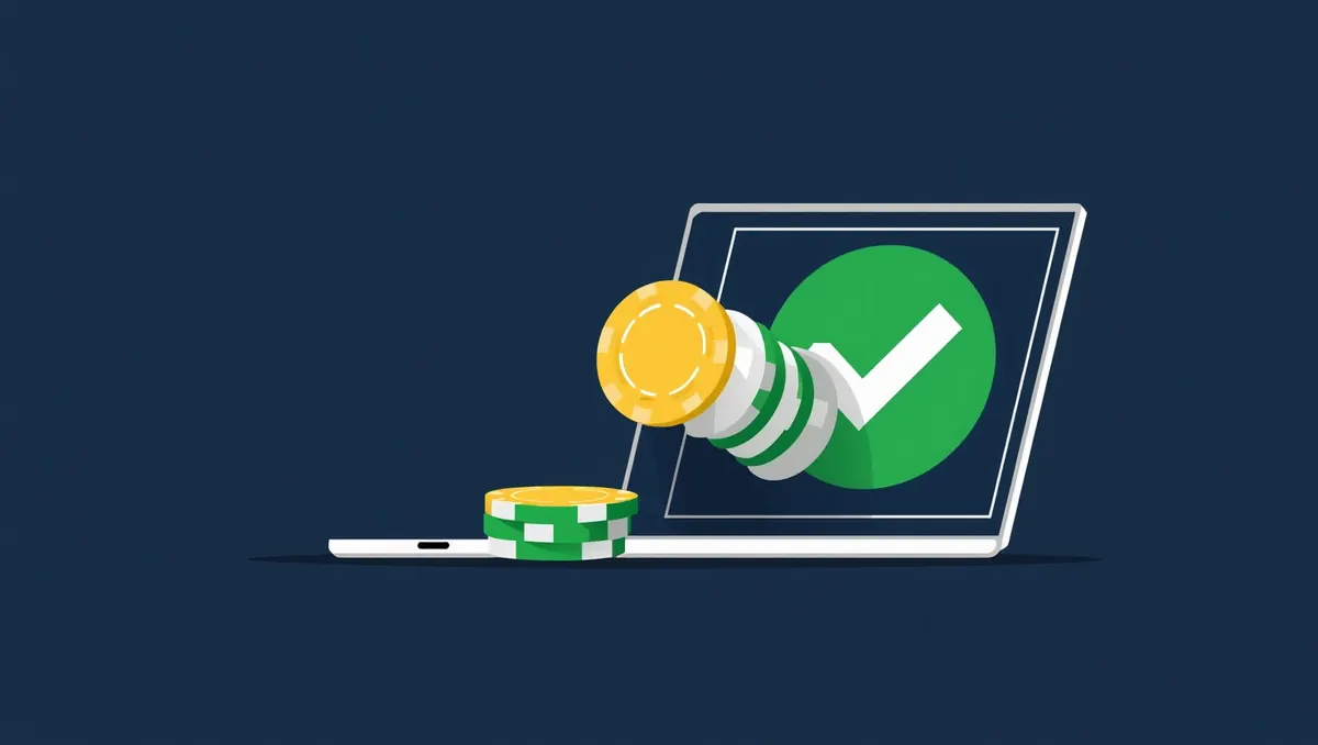 Illustration: a stack of chips coming out of a laptop screen beside a large green tick